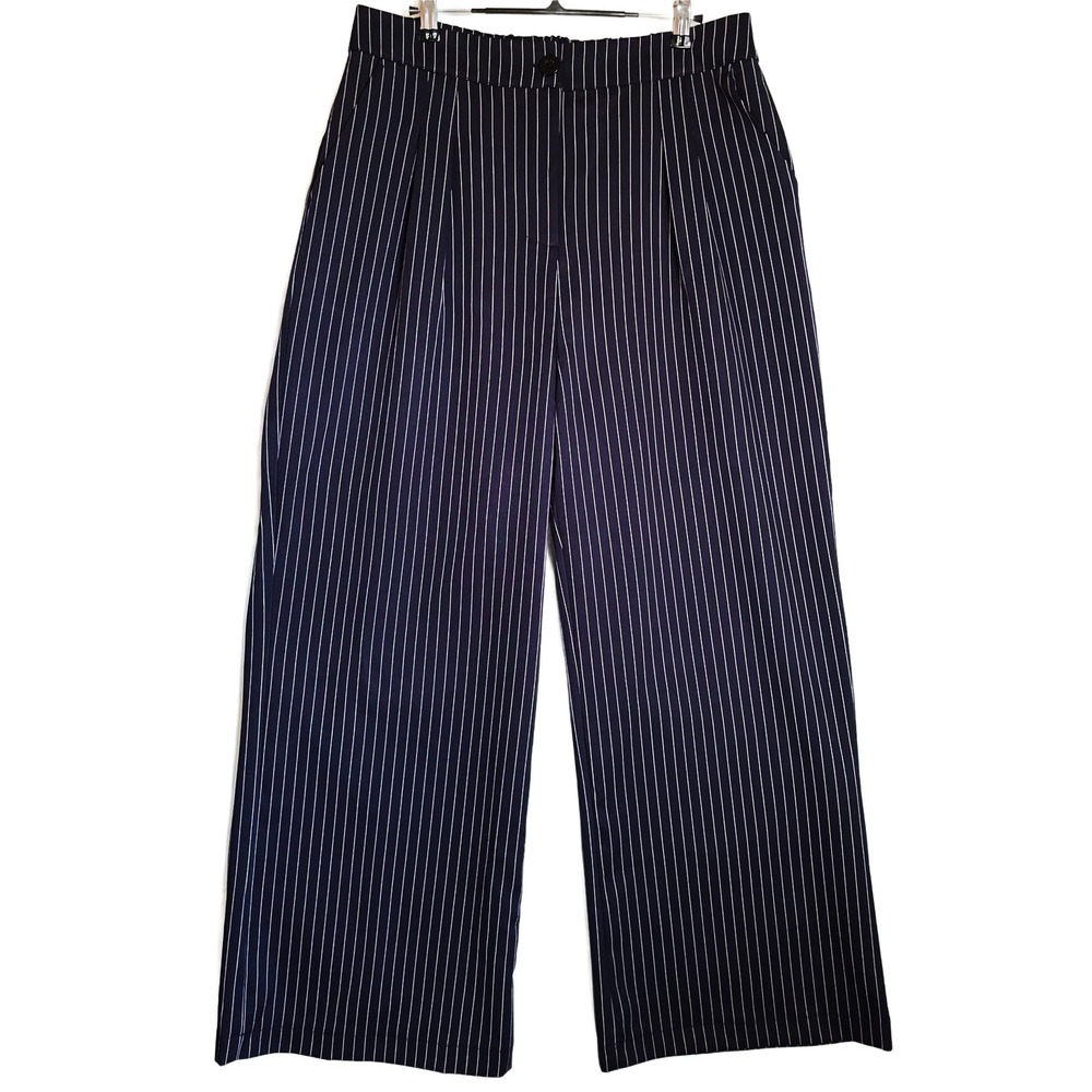 HALARA Navy Pinstripe Wide Leg Pants